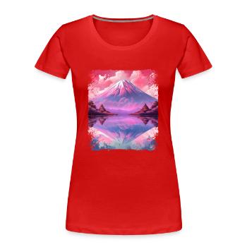 Ästhetischer Dampfwellenvulkan Japan Sichtberg Fuji - Frauen Premium Bio T-Shirt - Rot - Vorne - Mia (176cm)