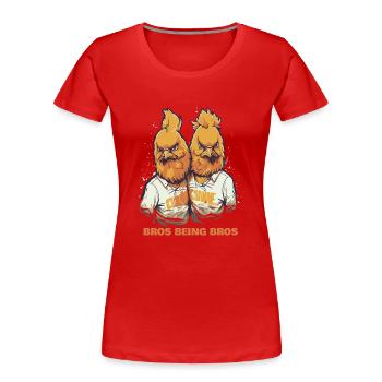 Bros unter sich: Die Hühner Brüder - Frauen Premium Bio T-Shirt - Rot - Vorne - Mia (176cm)