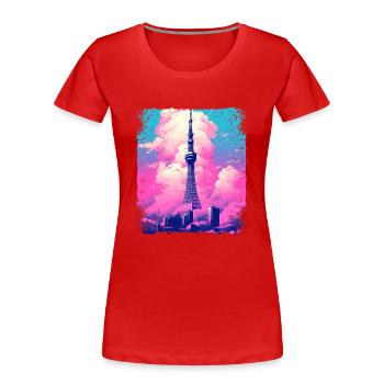 Ästhetischer Tokyo Skytree Vaporwave Japanischer Anblick - Frauen Premium Bio T-Shirt - Rot - Vorne - Mia (176cm)
