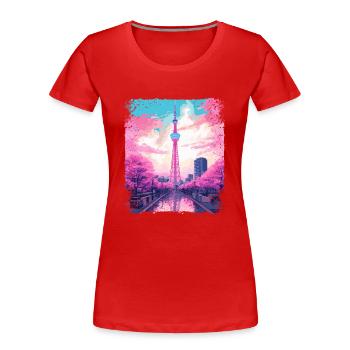 Ästhetischer Skytree Tokyo Vaporwave Japanisches Sehen - Frauen Premium Bio T-Shirt - Rot - Vorne - Mia (176cm)