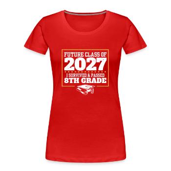 Drôle de remise des diplômes Future Class De 2027 J’ai survécu - T-shirt bio Premium Femme - rouge - Devant - Mia (176cm)