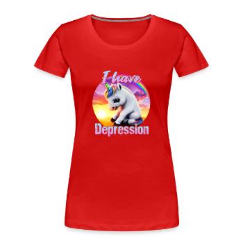 Depressed unicorn in sunset - Women's Premium Organic T-Shirt - red - Front - Mia (176cm)