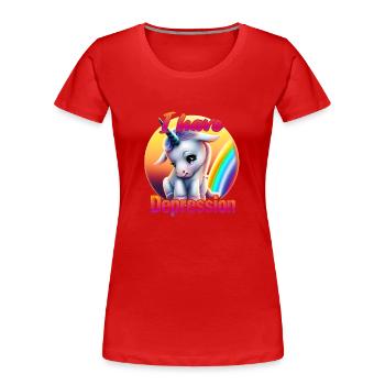 Depressed unicorn in sunset - Women's Premium Organic T-Shirt - red - Front - Mia (176cm)