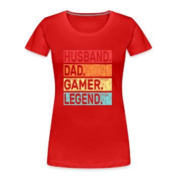 Mari Papa Gamer Légende - T-shirt bio Premium Femme - rouge - Devant - Mia (176cm)