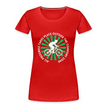MTB Rennrad Fahrrad Radfahrer Komfortzone verlasse - Frauen Premium Bio T-Shirt - Rot - Vorne - Mia (176cm)