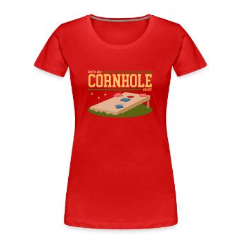 Cornhole Player Blind Hole Bean Bag Cadeau - T-shirt bio Premium Femme - rouge - Devant - Mia (176cm)