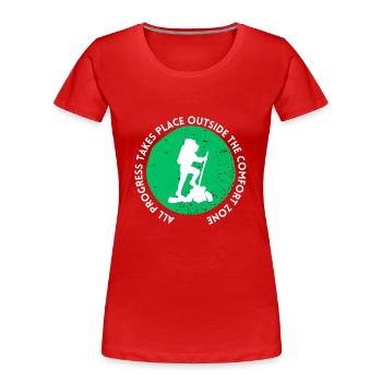 Progression de la randonnée en dehors de la zone de confort - T-shirt bio Premium Femme - rouge - Devant - Mia (176cm)