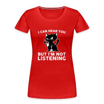 Lustige Kaffee Trinkende Katzenbekleidung - Frauen Premium Bio T-Shirt - Rot - Vorne - Mia (176cm)