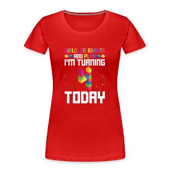 Spielzeugblöcke Geburtstag für Blockbau 4. - T-shirt bio Premium Femme - rouge - Devant - Mia (176cm)