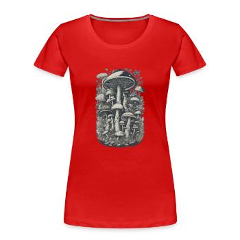 Champignon cueilleur de champignons dans la conception de forêts naturelles - T-shirt bio Premium Femme - rouge - Devant - Mia (176cm)