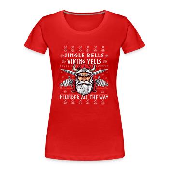 Funny Jingle Bells Viking Christmas Ugly Sweater - Women's Premium Organic T-Shirt - red - Front - Mia (176cm)