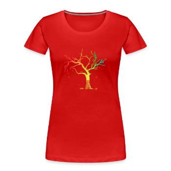 Saison d’automne Feuille d’équinoxe d’automne - T-shirt bio Premium Femme - rouge - Devant - Mia (176cm)