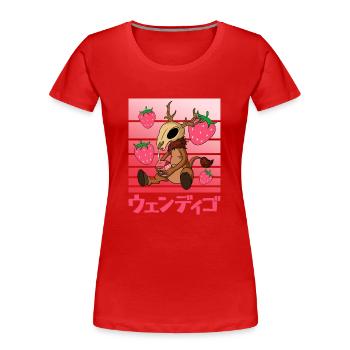 Wendigo Kawaii Carton de lait frappé aux fraises - T-shirt bio Premium Femme - rouge - Devant - Mia (176cm)