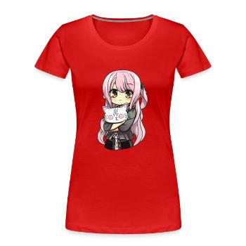 Anime Katzen Kawaii Teen Otaku Mädchen Mit Katze - Frauen Premium Bio T-Shirt - Rot - Vorne - Mia (176cm)