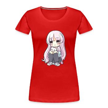 Anime Katzen Kawaii Teen Otaku Mädchen Mit Katze - Frauen Premium Bio T-Shirt - Rot - Vorne - Mia (176cm)