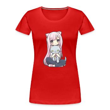 Anime Katzen Kawaii Teen Otaku Mädchen Mit Katze - Frauen Premium Bio T-Shirt - Rot - Vorne - Mia (176cm)