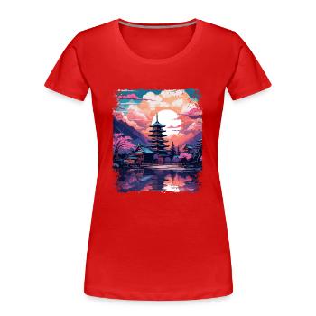 Japanische Alpen Japan Takayama Village Vaporwave - Frauen Premium Bio T-Shirt - Rot - Vorne - Mia (176cm)