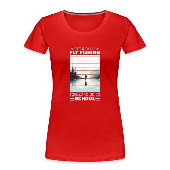 Retro Ice Fishing Adventure Born to go Fly Fishing - Frauen Premium Bio T-Shirt - Rot - Vorne - Mia (176cm)