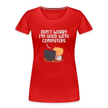 C’est toujours DNS - T-shirt bio Premium Femme - rouge - Devant - Mia (176cm)