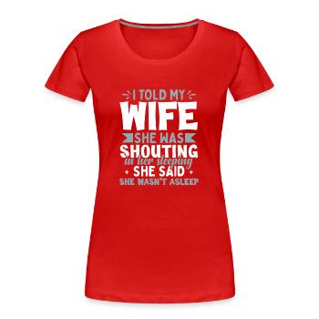 Drôle Jogue Chemise Hommes Mari Femme - T-shirt bio Premium Femme - rouge - Devant - Mia (176cm)