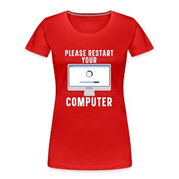 Fragen Sie mich über Informationstechnologie - Frauen Premium Bio T-Shirt - Rot - Vorne - Mia (176cm)