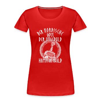 Lustiges Wikinger nordischer Gott Hammersbald - Frauen Premium Bio T-Shirt - Rot - Vorne - Mia (176cm)