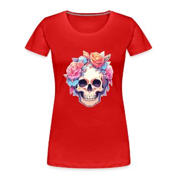 Skulls Skull Flowers Flower Skull Skull - Women's Premium Organic T-Shirt - red - Front - Mia (176cm)