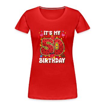 50e anniversaire Pastèque - T-shirt bio Premium Femme - rouge - Devant - Mia (176cm)