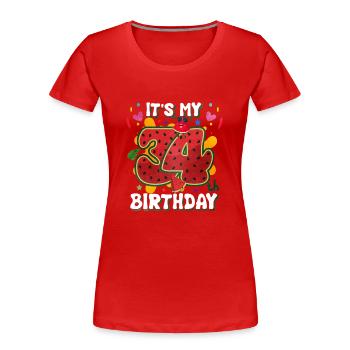34e anniversaire Pastèque - T-shirt bio Premium Femme - rouge - Devant - Mia (176cm)