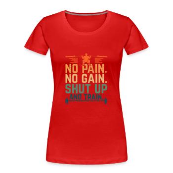 Pas de douleur - pas de gain! - Haltérophilie rétro - T-shirt bio Premium Femme - rouge - Devant - Mia (176cm)