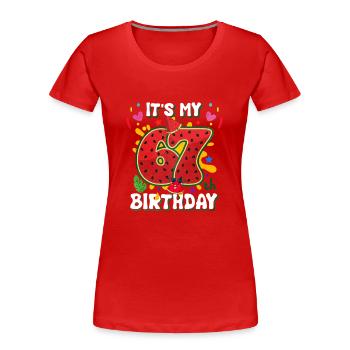 67e anniversaire de la pastèque - T-shirt bio Premium Femme - rouge - Devant - Mia (176cm)