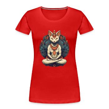 Chat de yoga - T-shirt bio Premium Femme - rouge - Devant - Mia (176cm)