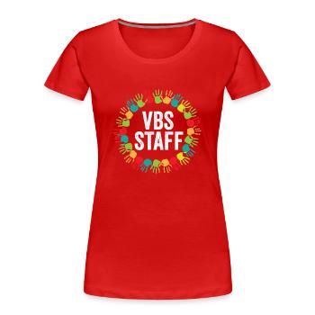 Empreinte de la main du personnel de VBS Vacances Bible School Crew - T-shirt bio Premium Femme - rouge - Devant - Mia (176cm)