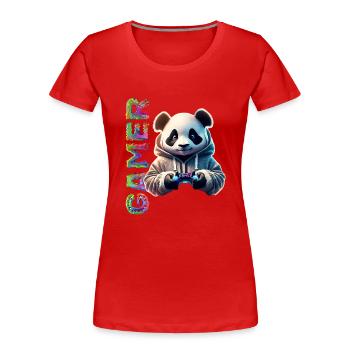 Gamer Schriftzug mit coolem Panda - Frauen Premium Bio T-Shirt - Rot - Vorne - Mia (176cm)