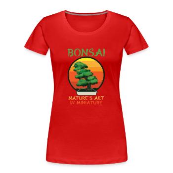 Bonsaï Japon Silhouette Jardinier Jardinier Amoureux du Jardinage - T-shirt bio Premium Femme - rouge - Devant - Mia (176cm)
