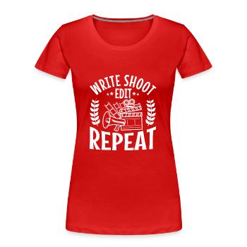 Write Shoot Edit Repeat - Frauen Premium Bio T-Shirt - Rot - Vorne - Mia (176cm)