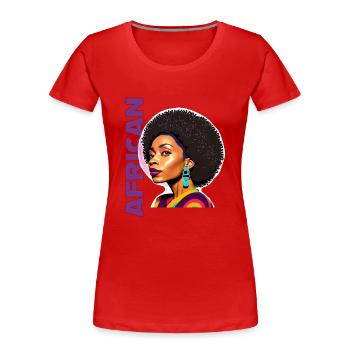 Schwarze Frau mit Schriftzug American - Frauen Premium Bio T-Shirt - Rot - Vorne - Mia (176cm)