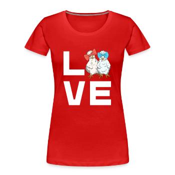 Silk Chickens Love Lettering Silk Chicken Design - Women's Premium Organic T-Shirt - red - Front - Mia (176cm)