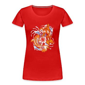 Japon Cadeau Pisciculture Carpe Koï japonaise - T-shirt bio Premium Femme - rouge - Devant - Mia (176cm)