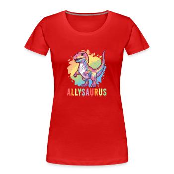 Dino Lover Transgender Lesbian Gay Rainbow Funny - Women's Premium Organic T-Shirt - red - Front - Mia (176cm)
