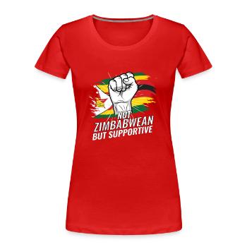 Not Zimbabwean But Supportive Zimbabwe Flag - Frauen Premium Bio T-Shirt - Rot - Vorne - Mia (176cm)
