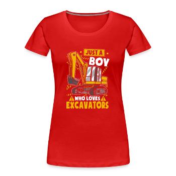 Just A Boy Who Loves Excavators - Women's Premium Organic T-Shirt - red - Front - Mia (176cm)