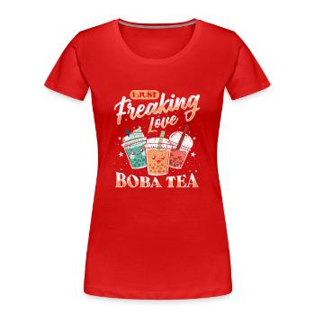 Boba Tea Design Bubbles Bubble Tea Kawaii Boba - Women's Premium Organic T-Shirt - red - Front - Mia (176cm)