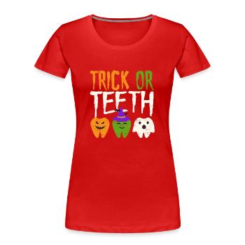 Trick Or Teeth Funny Dental Halloween behandeln - Frauen Premium Bio T-Shirt - Rot - Vorne - Mia (176cm)