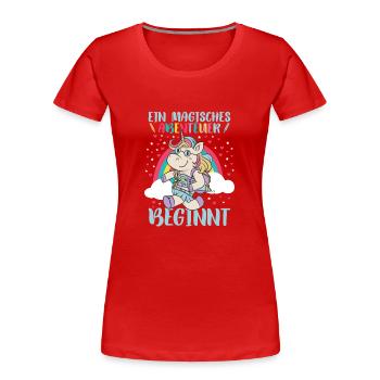 Schulranzen Einhorn Schulanfang Schulkind - Frauen Premium Bio T-Shirt - Rot - Vorne - Mia (176cm)
