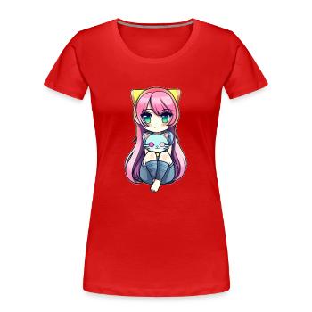 Anime Katzen Kawaii Teen Otaku Mädchen Mit Katze - Frauen Premium Bio T-Shirt - Rot - Vorne - Mia (176cm)