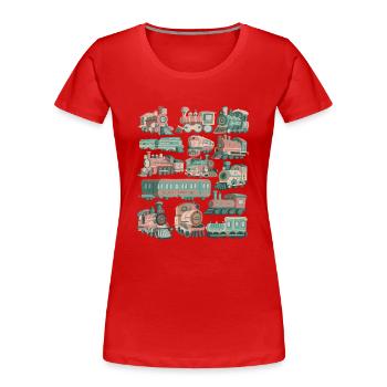 Train Doodles Locomotive Railway Locomotive Tracks Railway - Women's Premium Organic T-Shirt - red - Front - Mia (176cm)