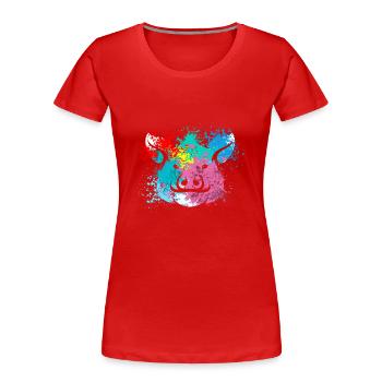 Colorful Splash Art Farm animals pig head - Frauen Premium Bio T-Shirt - Rot - Vorne - Mia (176cm)