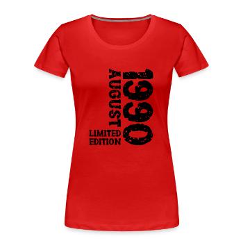 1990 Août Édition Limitée 33e Tenue d’anniversaire - T-shirt bio Premium Femme - rouge - Devant - Mia (176cm)