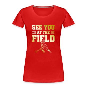 Field Hockey Sport - Women's Premium Organic T-Shirt - red - Front - Mia (176cm)